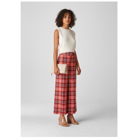 Red Multi Whistles Cara Check Wide Leg Trousers US 4 - Picture 7 of 9